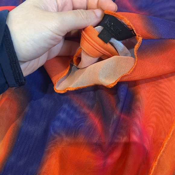 H:OURS / NWT AMETHYST mesh long sleeve MINI DRESS IN CANDY OMBRE blue red M - Picture 5 of 7